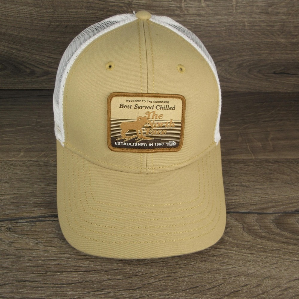 The North Face Hat Cap Snap Back Mens One Size Beige Mesh Trucker Outdoor Hiking